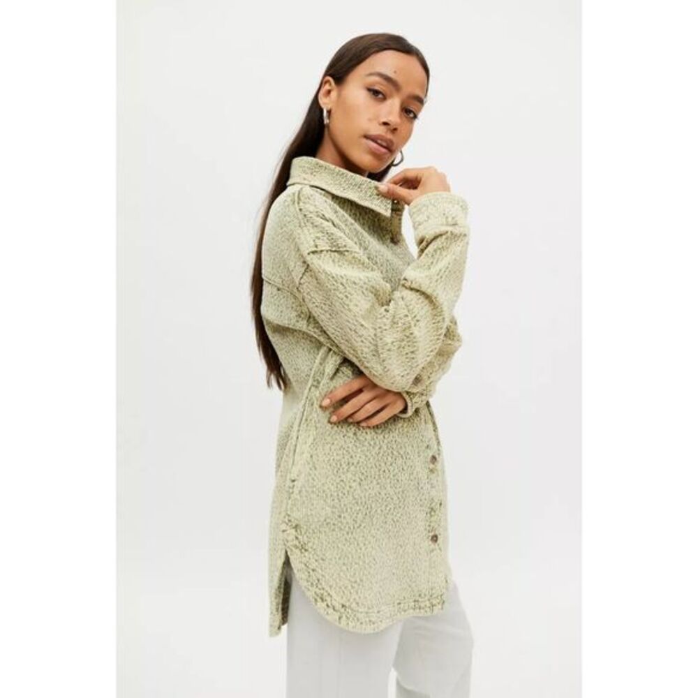BDG Popcorn Knit Shacket Womens Medium Green Textured Button Down Oversized Boho